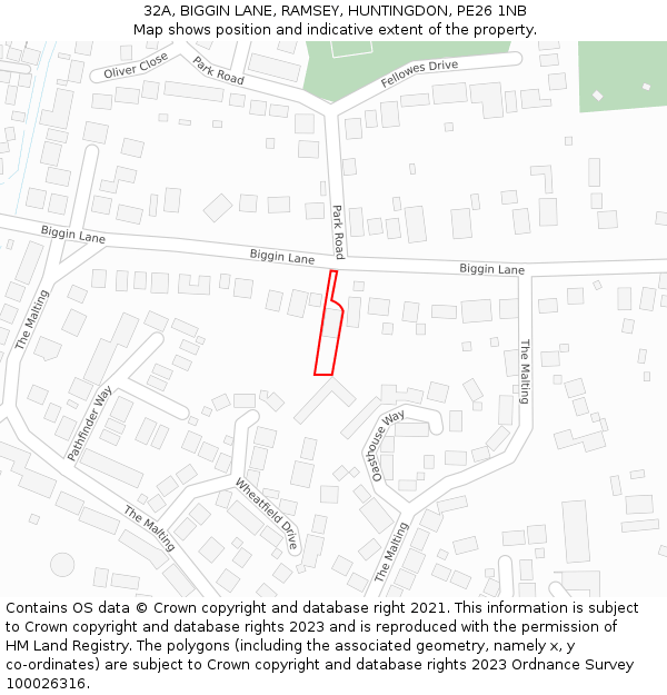 32A, BIGGIN LANE, RAMSEY, HUNTINGDON, PE26 1NB: Location map and indicative extent of plot