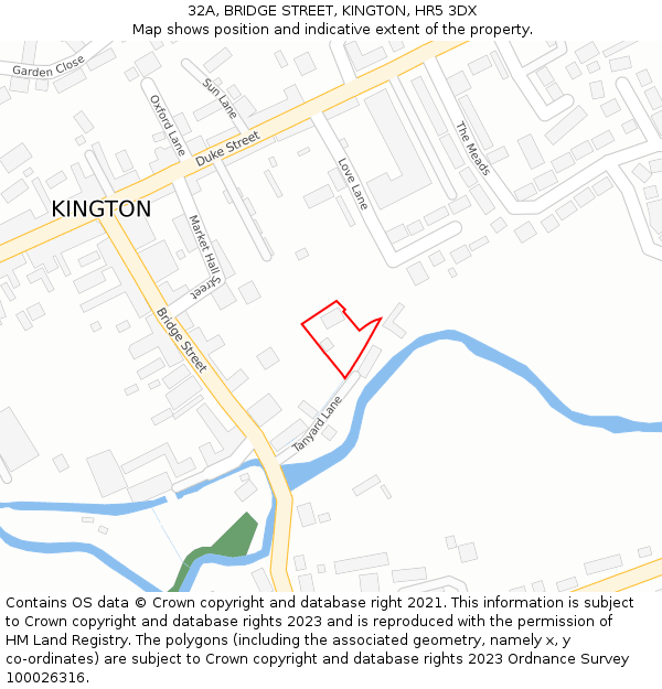 32A, BRIDGE STREET, KINGTON, HR5 3DX: Location map and indicative extent of plot