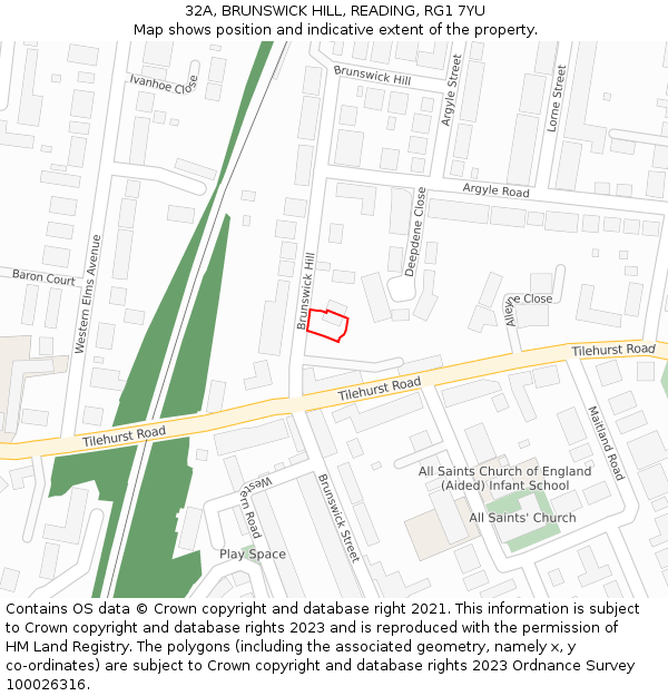 32A, BRUNSWICK HILL, READING, RG1 7YU: Location map and indicative extent of plot
