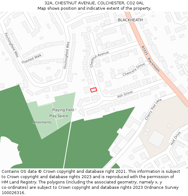 32A, CHESTNUT AVENUE, COLCHESTER, CO2 0AL: Location map and indicative extent of plot