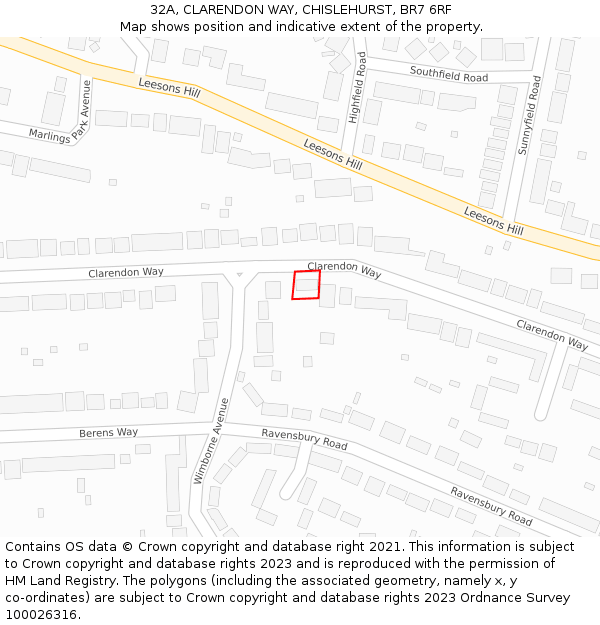 32A, CLARENDON WAY, CHISLEHURST, BR7 6RF: Location map and indicative extent of plot