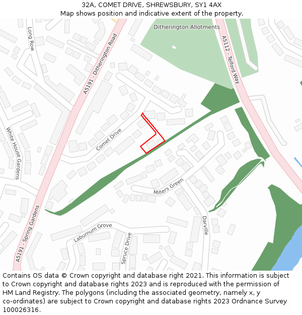32A, COMET DRIVE, SHREWSBURY, SY1 4AX: Location map and indicative extent of plot