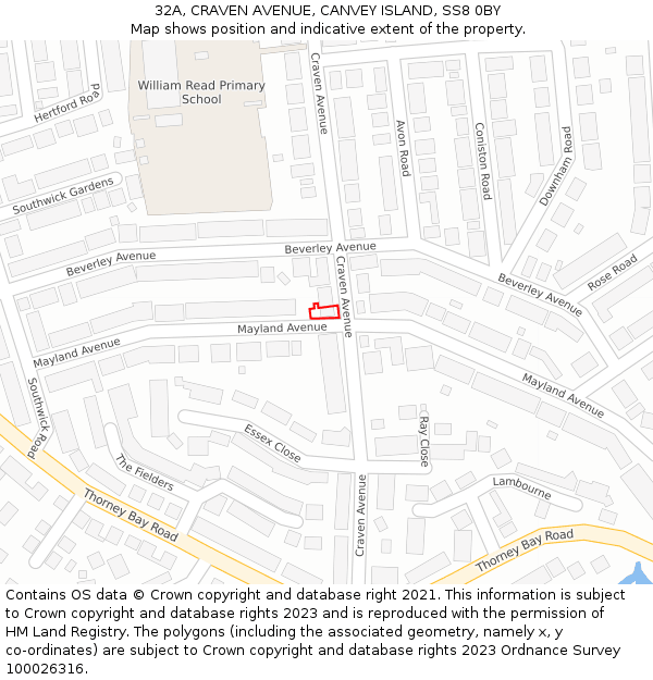32A, CRAVEN AVENUE, CANVEY ISLAND, SS8 0BY: Location map and indicative extent of plot