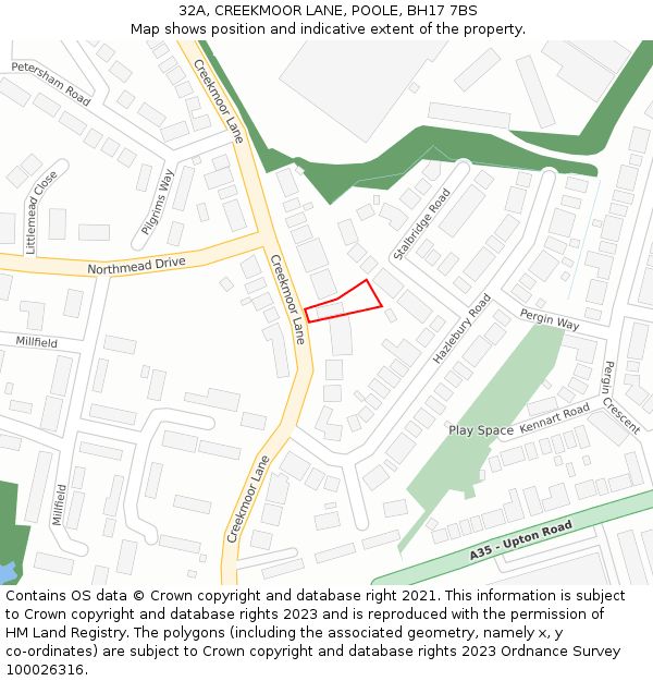 32A, CREEKMOOR LANE, POOLE, BH17 7BS: Location map and indicative extent of plot