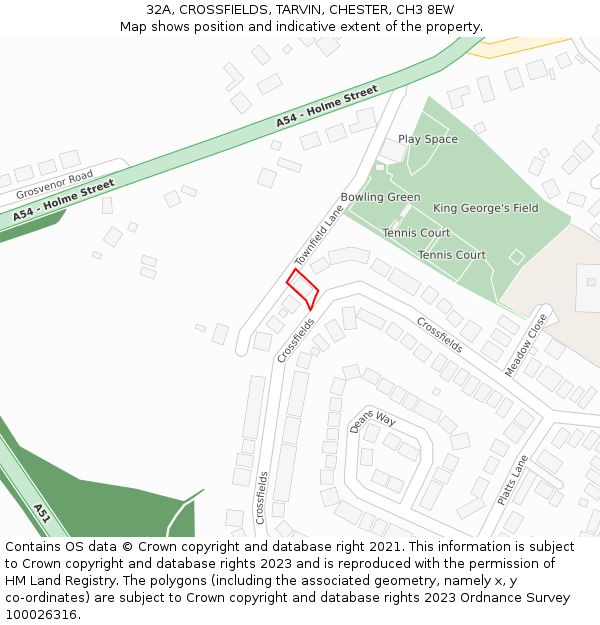 32A, CROSSFIELDS, TARVIN, CHESTER, CH3 8EW: Location map and indicative extent of plot