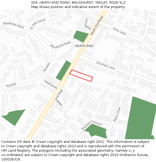 32A, HEATH END ROAD, BAUGHURST, TADLEY, RG26 5LZ: Location map and indicative extent of plot