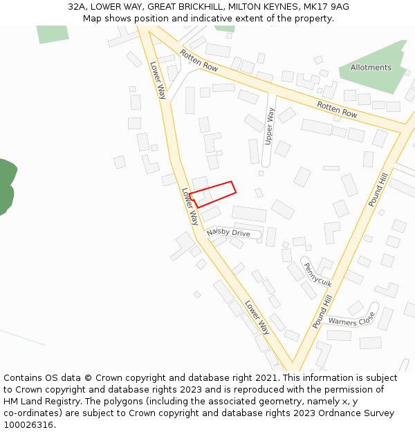 32A, LOWER WAY, GREAT BRICKHILL, MILTON KEYNES, MK17 9AG: Location map and indicative extent of plot