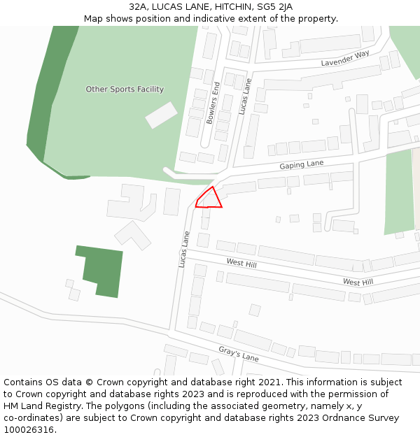 32A, LUCAS LANE, HITCHIN, SG5 2JA: Location map and indicative extent of plot