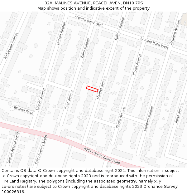 32A, MALINES AVENUE, PEACEHAVEN, BN10 7PS: Location map and indicative extent of plot