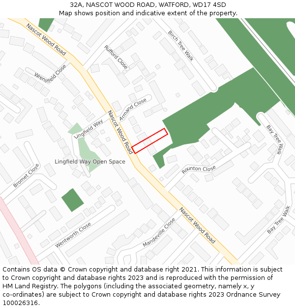 32A, NASCOT WOOD ROAD, WATFORD, WD17 4SD: Location map and indicative extent of plot