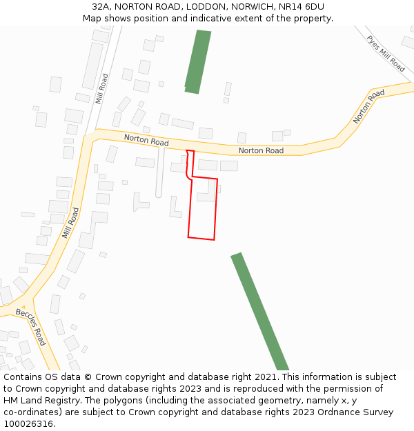 32A, NORTON ROAD, LODDON, NORWICH, NR14 6DU: Location map and indicative extent of plot