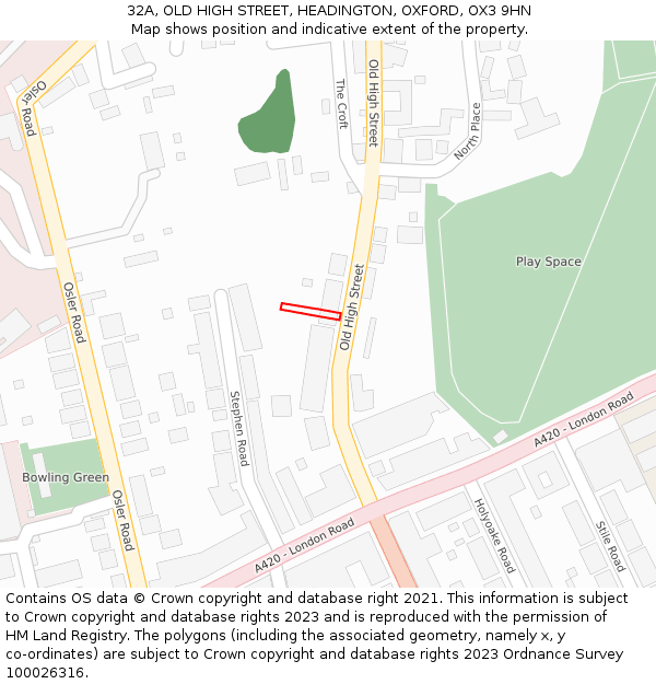 32A, OLD HIGH STREET, HEADINGTON, OXFORD, OX3 9HN: Location map and indicative extent of plot