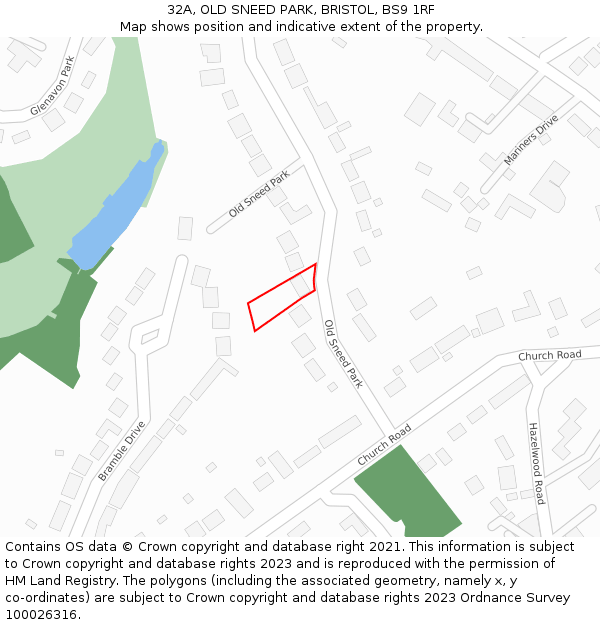 32A, OLD SNEED PARK, BRISTOL, BS9 1RF: Location map and indicative extent of plot