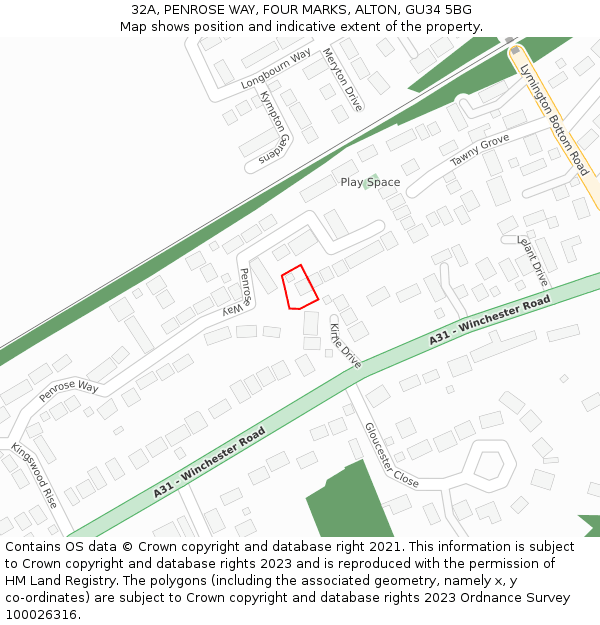 32A, PENROSE WAY, FOUR MARKS, ALTON, GU34 5BG: Location map and indicative extent of plot
