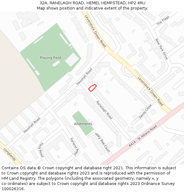 32A, RANELAGH ROAD, HEMEL HEMPSTEAD, HP2 4RU: Location map and indicative extent of plot