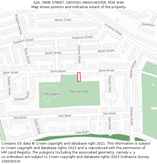 32A, TAME STREET, DENTON, MANCHESTER, M34 3HW: Location map and indicative extent of plot