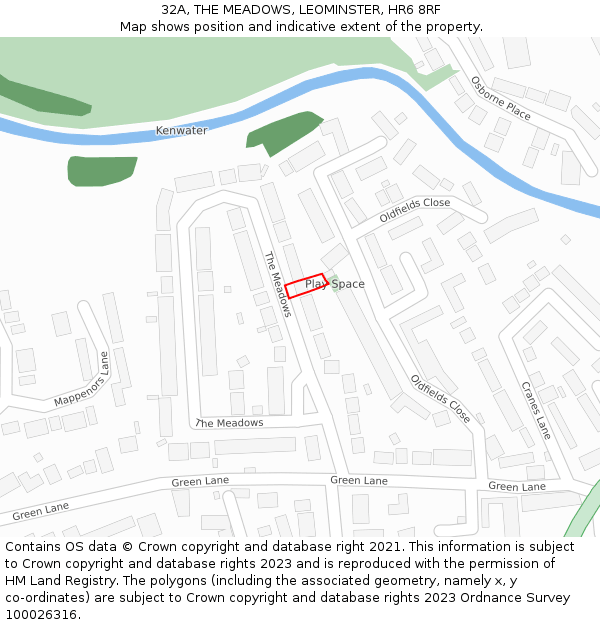 32A, THE MEADOWS, LEOMINSTER, HR6 8RF: Location map and indicative extent of plot