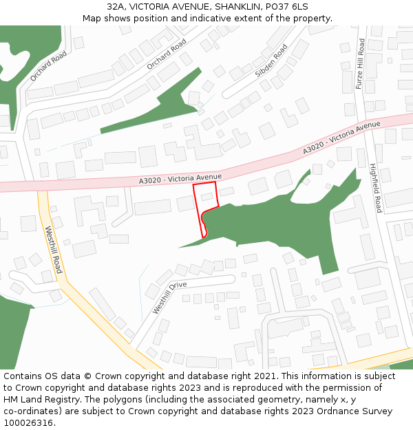 32A, VICTORIA AVENUE, SHANKLIN, PO37 6LS: Location map and indicative extent of plot