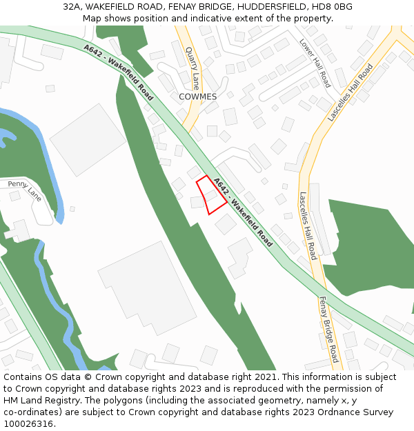 32A, WAKEFIELD ROAD, FENAY BRIDGE, HUDDERSFIELD, HD8 0BG: Location map and indicative extent of plot