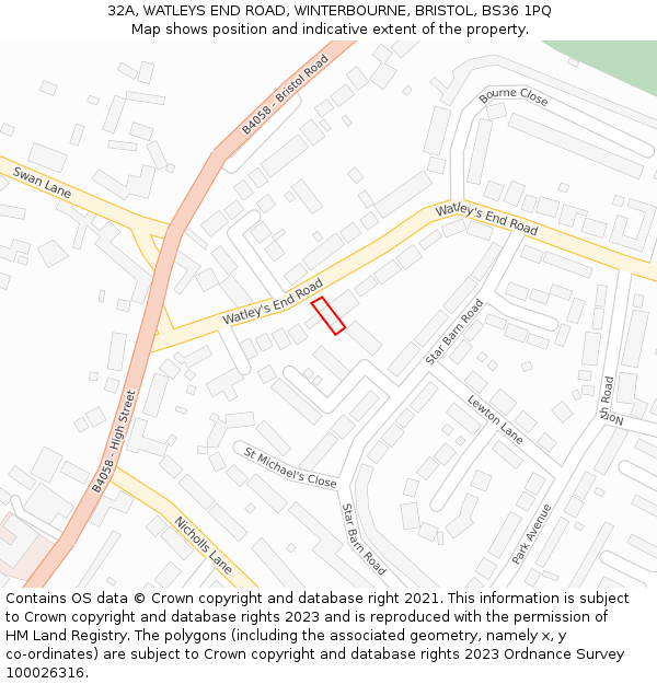 32A, WATLEYS END ROAD, WINTERBOURNE, BRISTOL, BS36 1PQ: Location map and indicative extent of plot