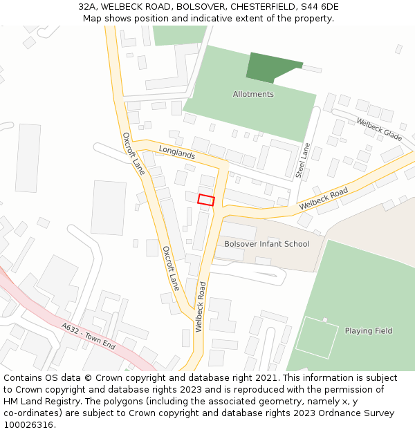 32A, WELBECK ROAD, BOLSOVER, CHESTERFIELD, S44 6DE: Location map and indicative extent of plot