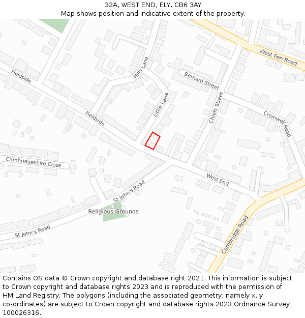 32A, WEST END, ELY, CB6 3AY: Location map and indicative extent of plot