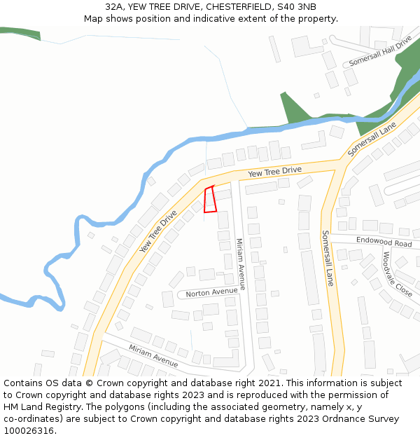 32A, YEW TREE DRIVE, CHESTERFIELD, S40 3NB: Location map and indicative extent of plot