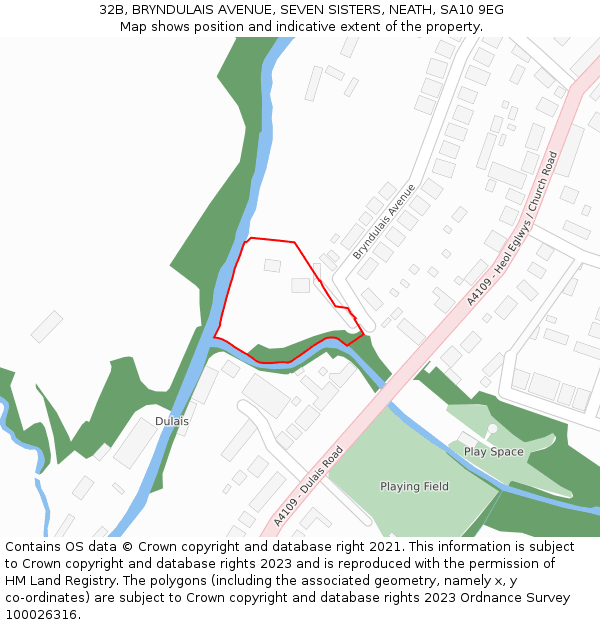 32B, BRYNDULAIS AVENUE, SEVEN SISTERS, NEATH, SA10 9EG: Location map and indicative extent of plot