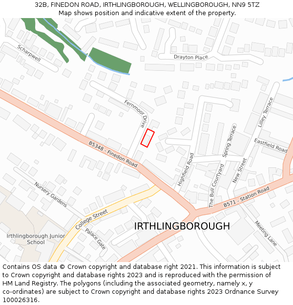 32B, FINEDON ROAD, IRTHLINGBOROUGH, WELLINGBOROUGH, NN9 5TZ: Location map and indicative extent of plot