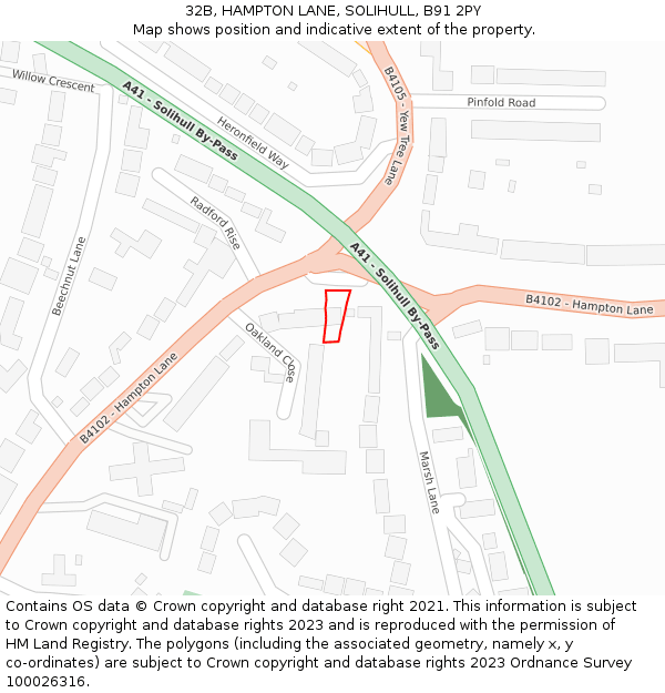 32B, HAMPTON LANE, SOLIHULL, B91 2PY: Location map and indicative extent of plot