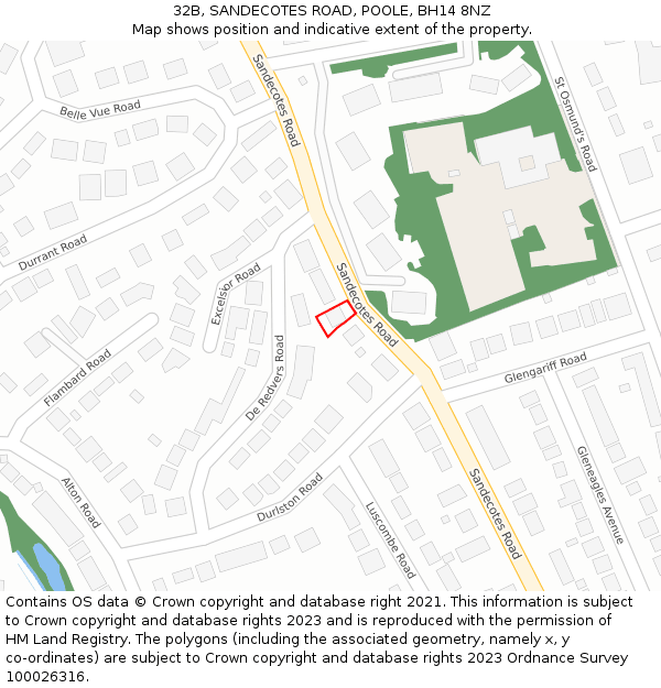 32B, SANDECOTES ROAD, POOLE, BH14 8NZ: Location map and indicative extent of plot