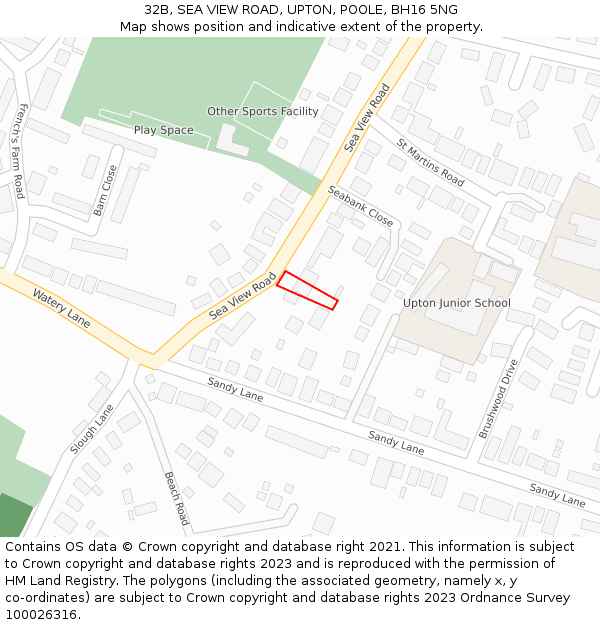 32B, SEA VIEW ROAD, UPTON, POOLE, BH16 5NG: Location map and indicative extent of plot