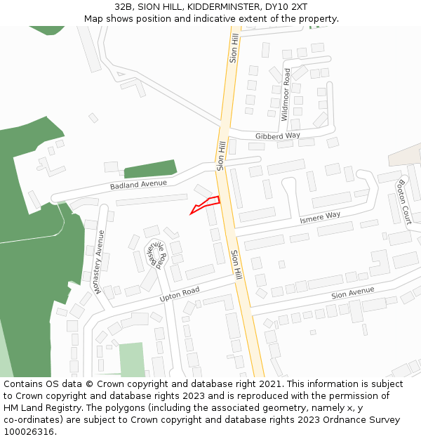 32B, SION HILL, KIDDERMINSTER, DY10 2XT: Location map and indicative extent of plot