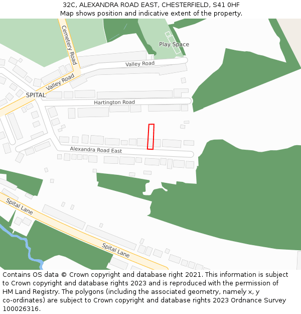 32C, ALEXANDRA ROAD EAST, CHESTERFIELD, S41 0HF: Location map and indicative extent of plot