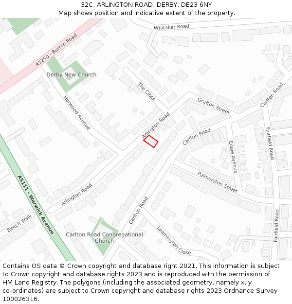 32C, ARLINGTON ROAD, DERBY, DE23 6NY: Location map and indicative extent of plot