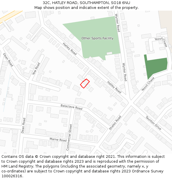 32C, HATLEY ROAD, SOUTHAMPTON, SO18 6NU: Location map and indicative extent of plot