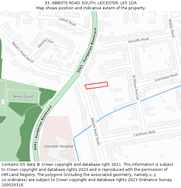 33, ABBOTS ROAD SOUTH, LEICESTER, LE5 1DA: Location map and indicative extent of plot