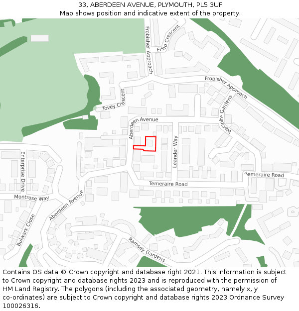 33, ABERDEEN AVENUE, PLYMOUTH, PL5 3UF: Location map and indicative extent of plot