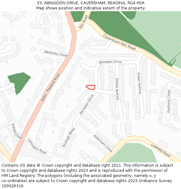 33, ABINGDON DRIVE, CAVERSHAM, READING, RG4 6SA: Location map and indicative extent of plot