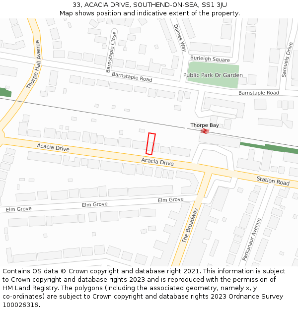 33, ACACIA DRIVE, SOUTHEND-ON-SEA, SS1 3JU: Location map and indicative extent of plot