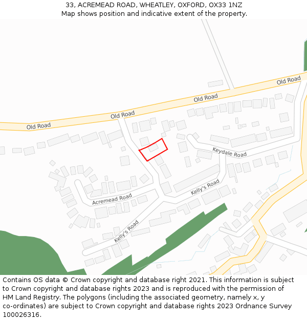 33, ACREMEAD ROAD, WHEATLEY, OXFORD, OX33 1NZ: Location map and indicative extent of plot