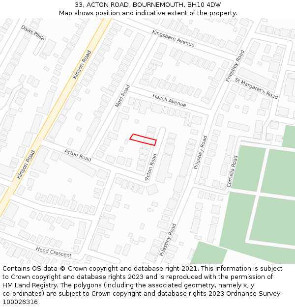 33, ACTON ROAD, BOURNEMOUTH, BH10 4DW: Location map and indicative extent of plot