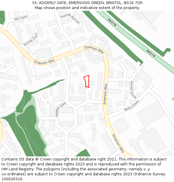 33, ADDERLY GATE, EMERSONS GREEN, BRISTOL, BS16 7DR: Location map and indicative extent of plot