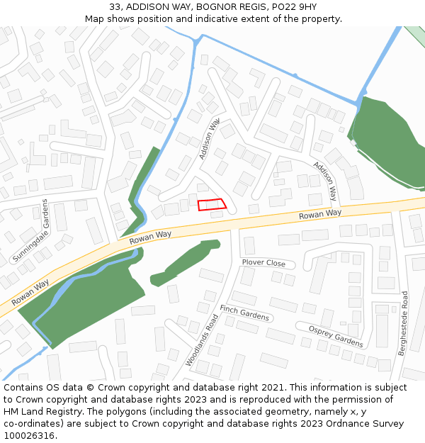 33, ADDISON WAY, BOGNOR REGIS, PO22 9HY: Location map and indicative extent of plot