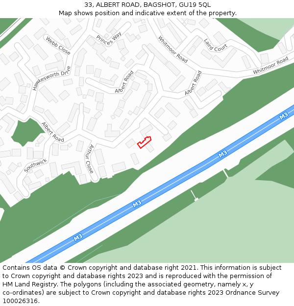 33, ALBERT ROAD, BAGSHOT, GU19 5QL: Location map and indicative extent of plot