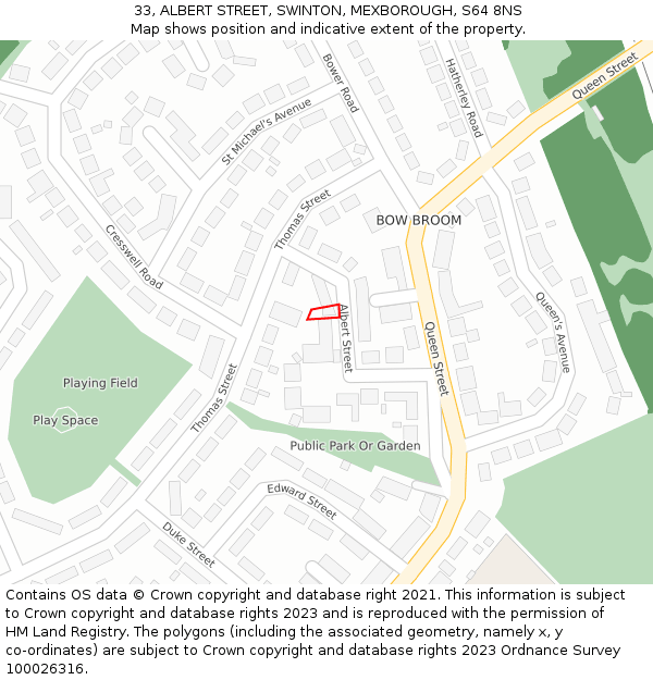 33, ALBERT STREET, SWINTON, MEXBOROUGH, S64 8NS: Location map and indicative extent of plot