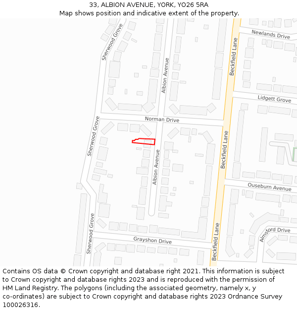 33, ALBION AVENUE, YORK, YO26 5RA: Location map and indicative extent of plot