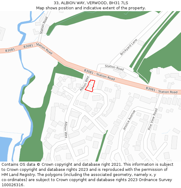 33, ALBION WAY, VERWOOD, BH31 7LS: Location map and indicative extent of plot