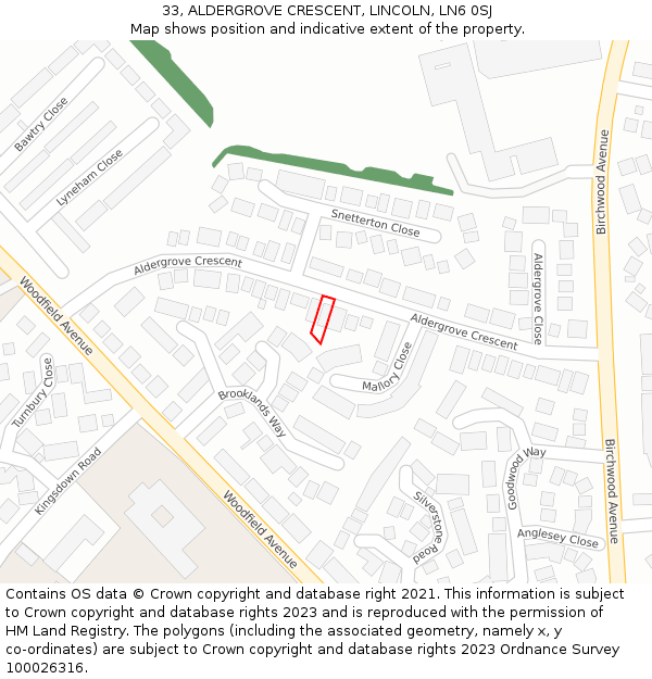 33, ALDERGROVE CRESCENT, LINCOLN, LN6 0SJ: Location map and indicative extent of plot