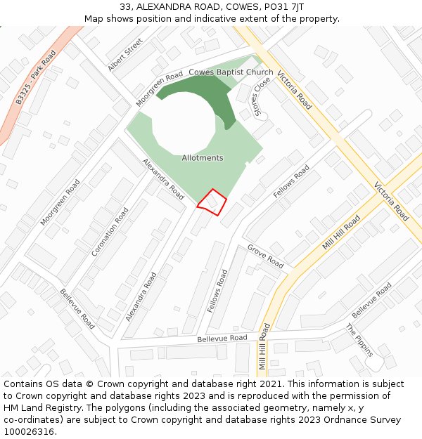 33, ALEXANDRA ROAD, COWES, PO31 7JT: Location map and indicative extent of plot